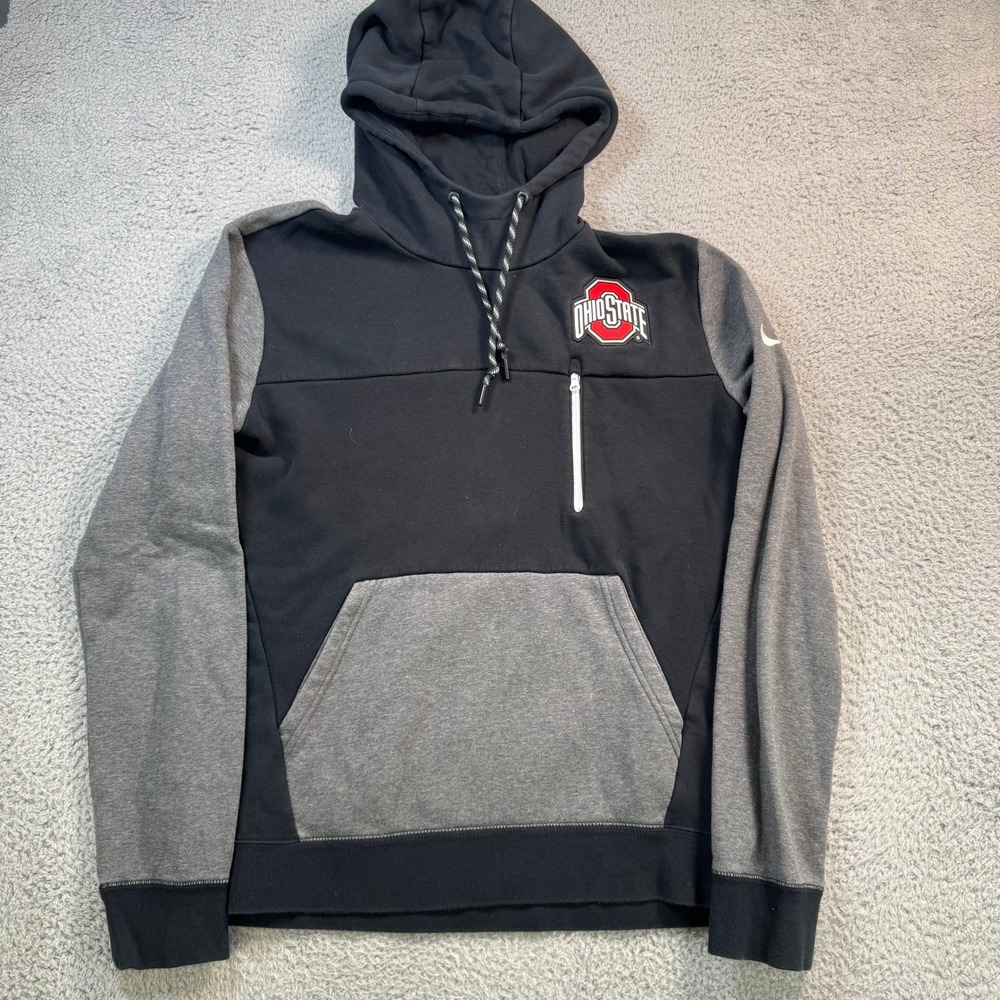 Nike Ohio State Buckeyes Mens Large Black Gray Colorblock Pullover Hoodie 10881